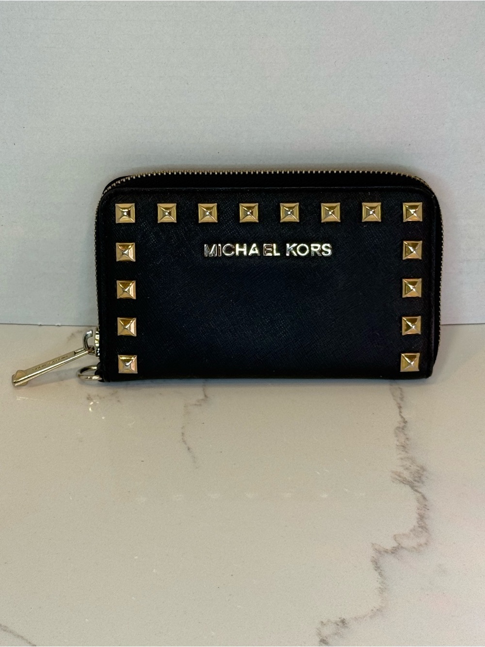 Michael Kors Black Card Case with Gold Studs